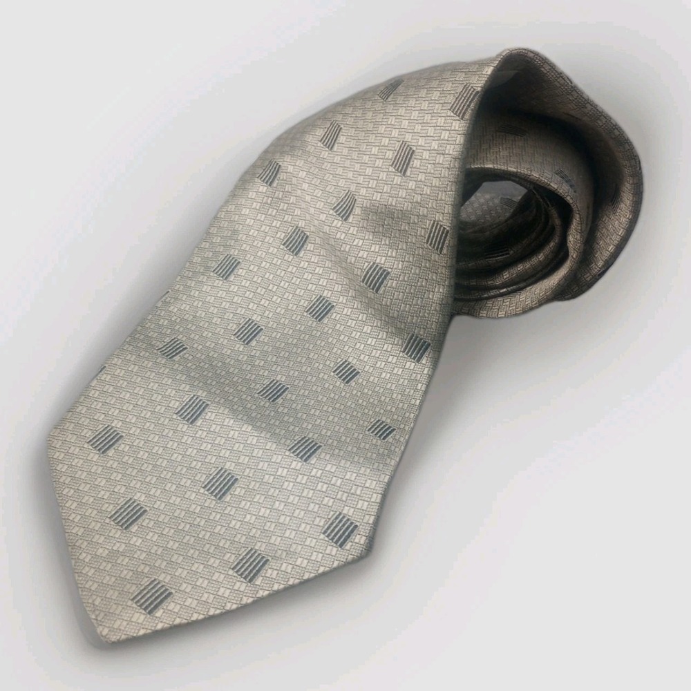 Daniel Craig DC Luxury Tie Geometric Print Italian Silk Necktie Brushed Nickel
